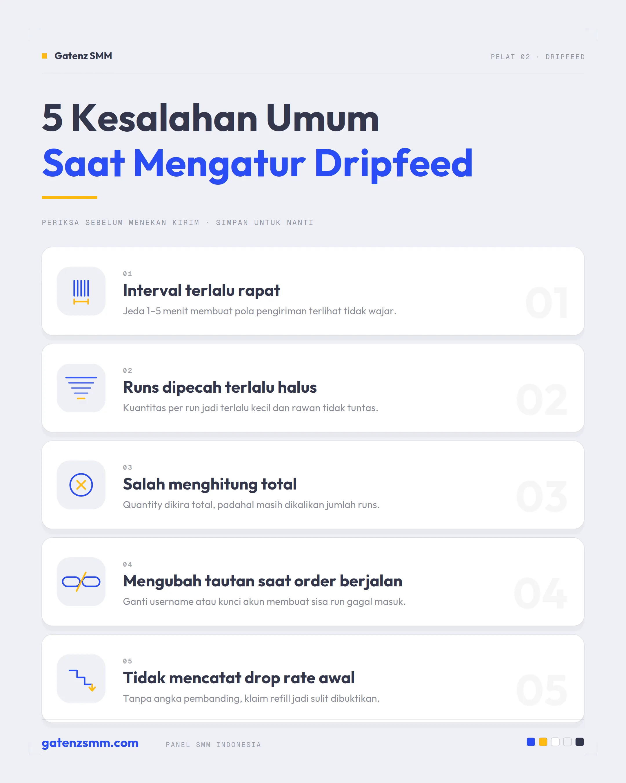Infografis lima kesalahan umum saat menggunakan dripfeed order