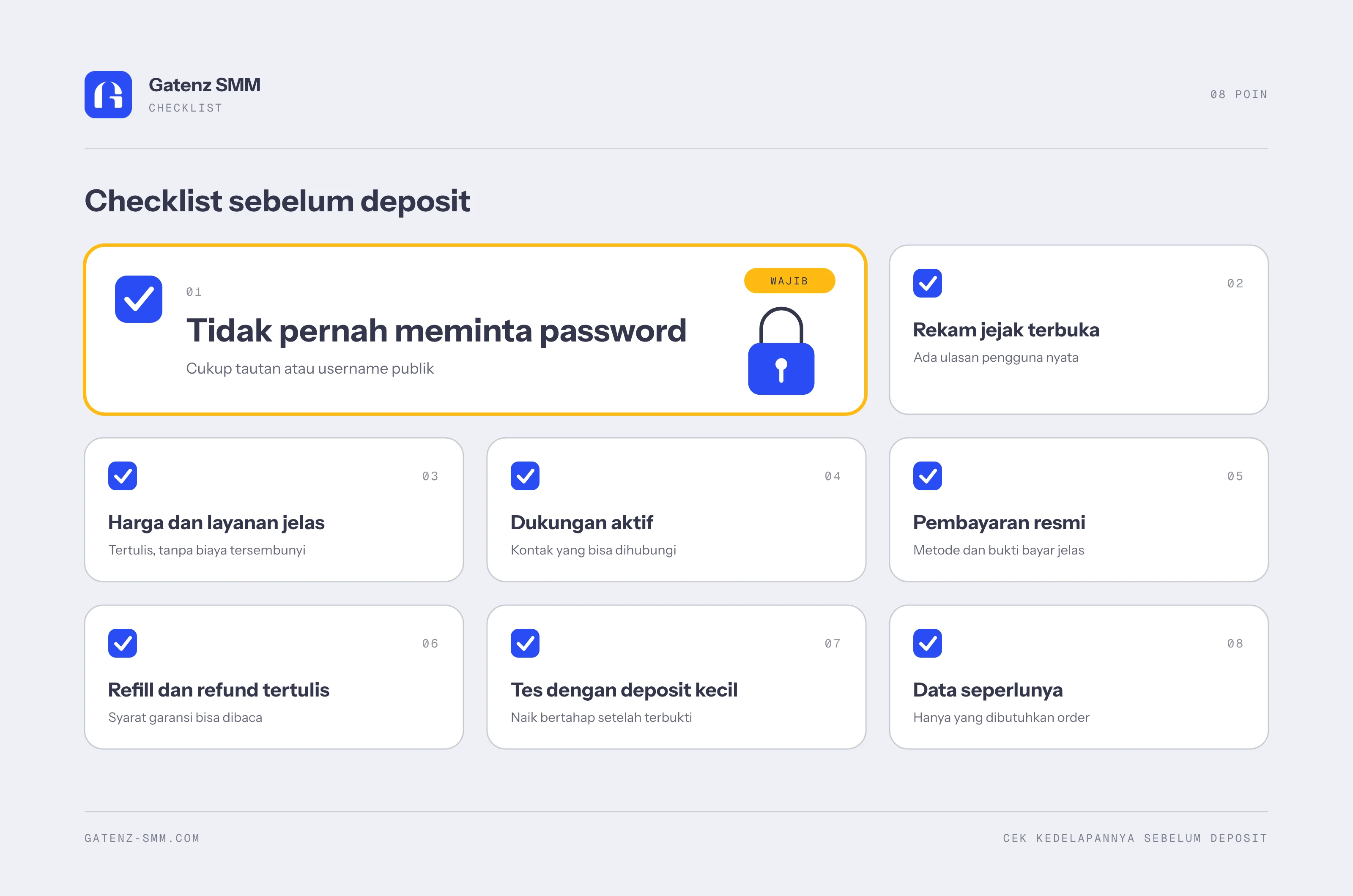 Checklist delapan poin keamanan sebelum deposit SMM panel